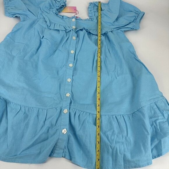 Stoney Clover Lane Womens Blue Short Sleeve Ruffle Linen Dress Med - Picture 14 of 15